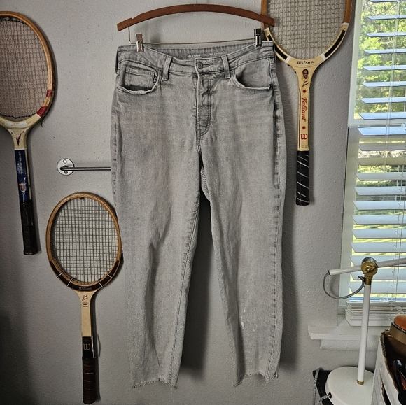 Old Navy OG Straight High Rise 12 Gray Paint Splatters - Picture 1 of 7